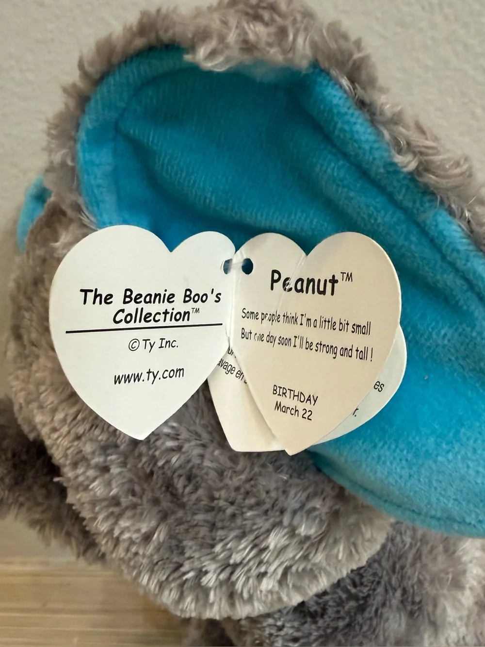 Ty Plush peanut the Grey Elephant Stuffed Animal with Blue Ears NWT